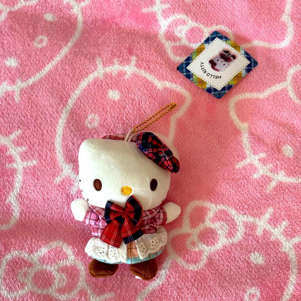 Hello Kitty Pink and Red Plaid Plush bag charm
